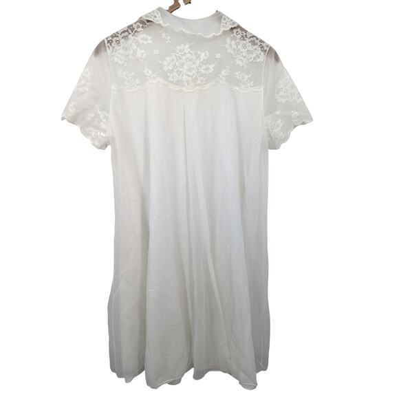 Vintage Artemis Lace Sheer Nylon Nightgown Ivory Short Sleeve Size Small - Picture 3 of 5